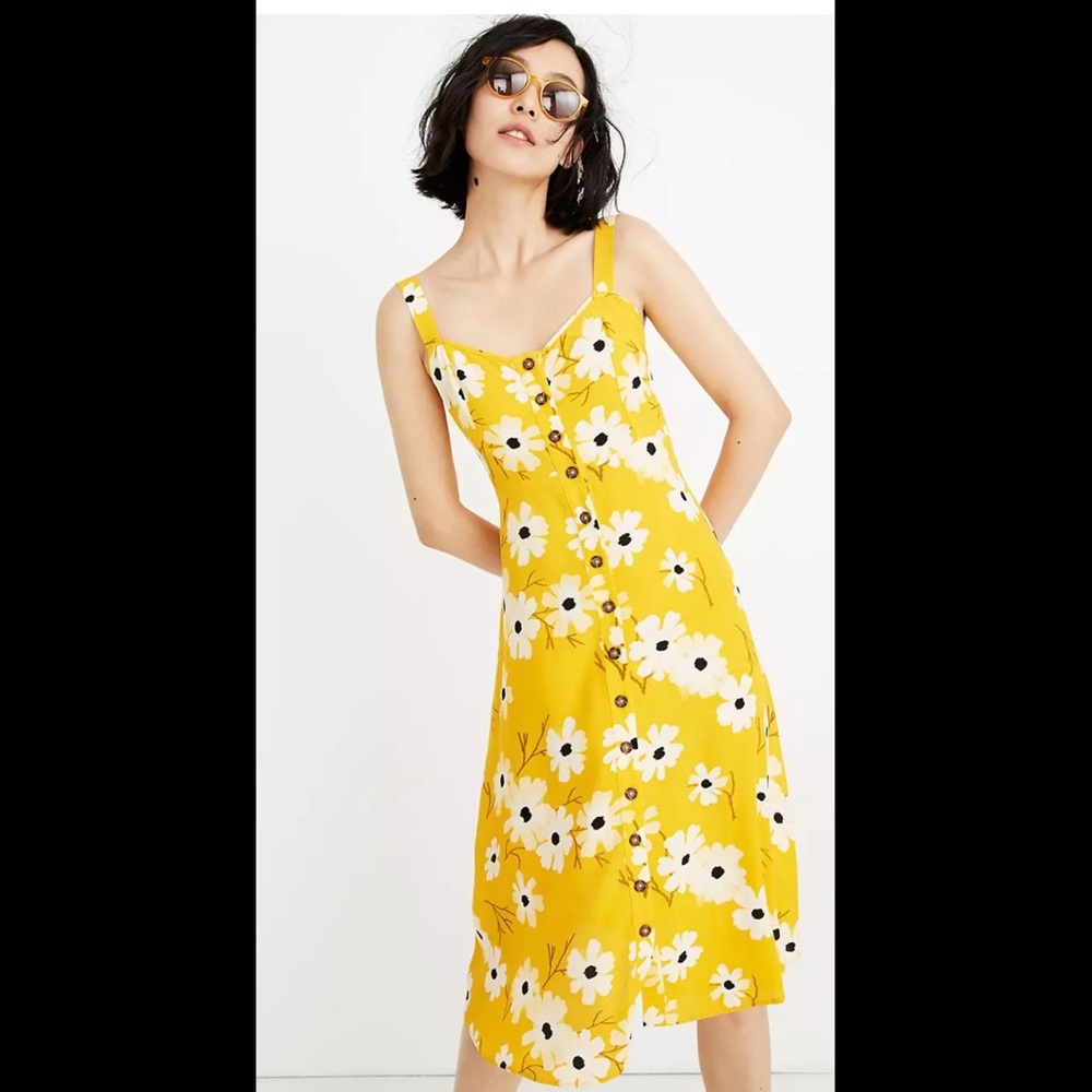 Madewell Yellow Button-Front Midi Dress in Ikat Floral Size 8